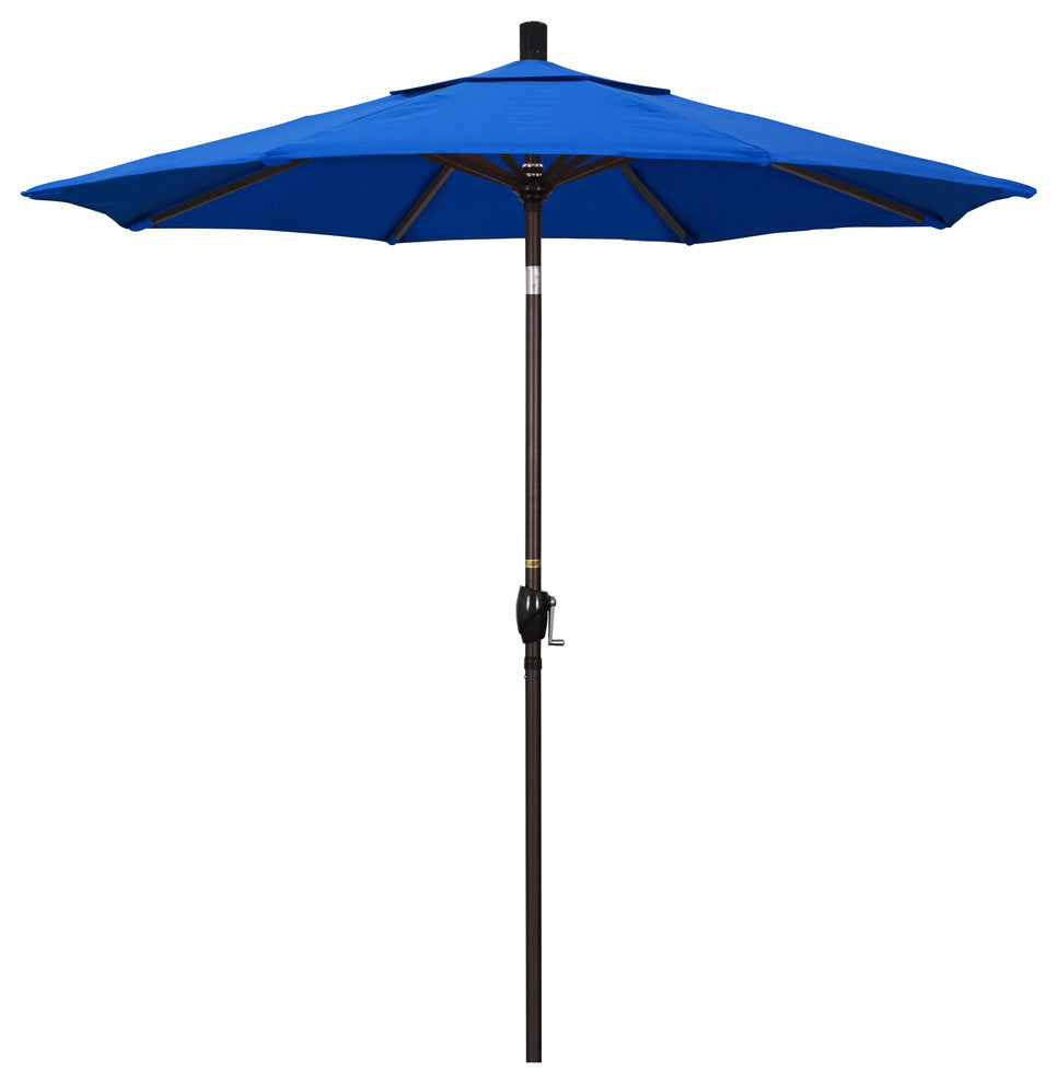 7.5' Bronze Push-Button Tilt Crank Lift Aluminum Umbrella, Olefin, Royal Blue