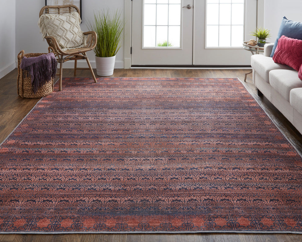 Welch Oriental Machine Washable Tan/Blue Rug, 2'x3'