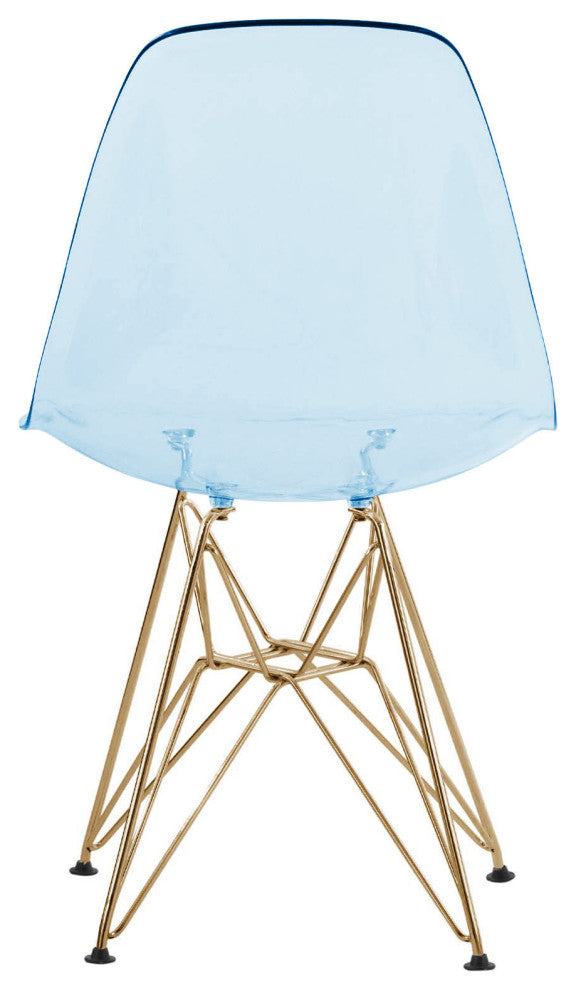 Dining Chair with ABS Plastic Seats Side Chair in Gold Chrome, Transparent Blue