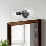 Downtown 2 Light Black With Brushed Nickel Accents Sphere Vanity Sconce