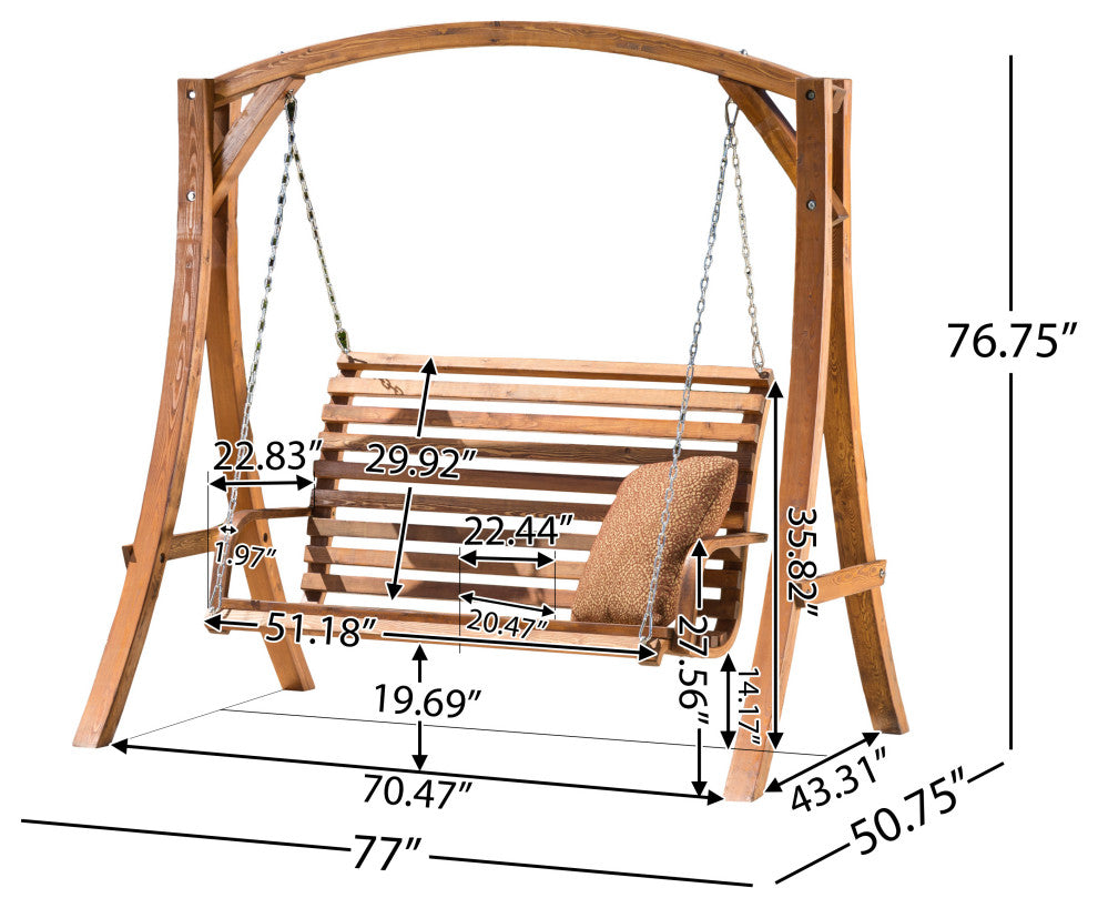 GDF Studio Marlette Outdoor Teak Stained Wood Swinging Bench And Base