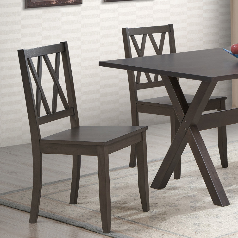 Set of 2 Double-X Back Wood Chairs, Gray