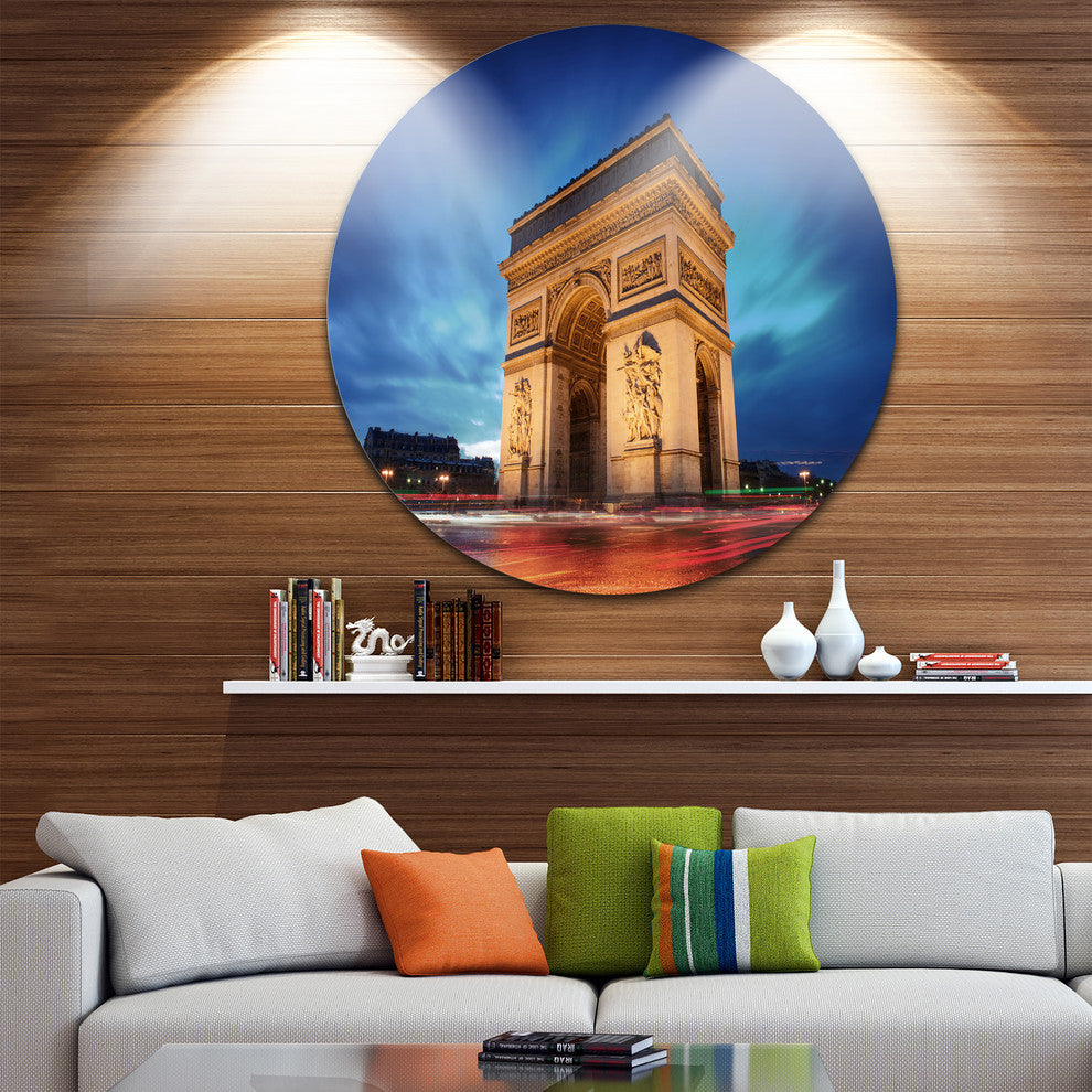 Arch Of Triumph In Paris, Landscape Photo Disc Metal Artwork, 11"