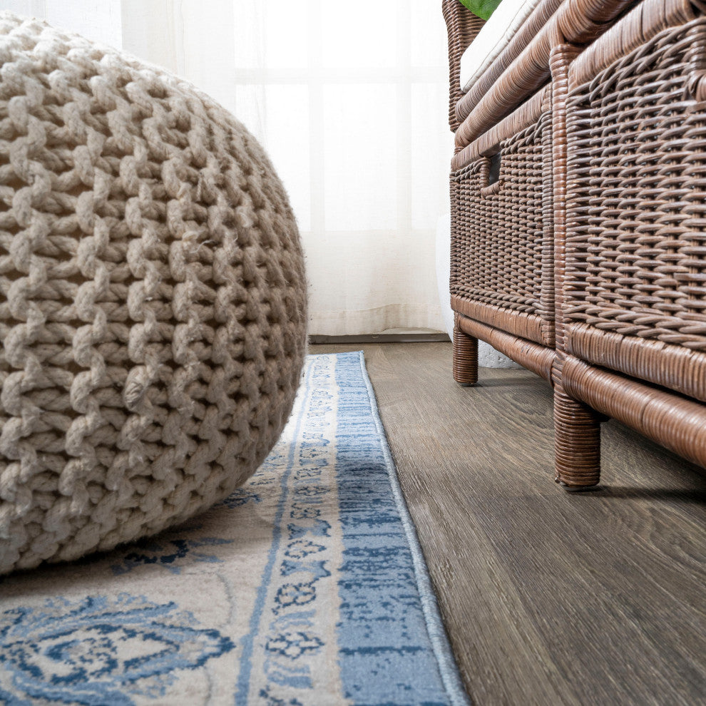 Modern Persian Moroccan Blue/Ivory 6' Round Area Rug