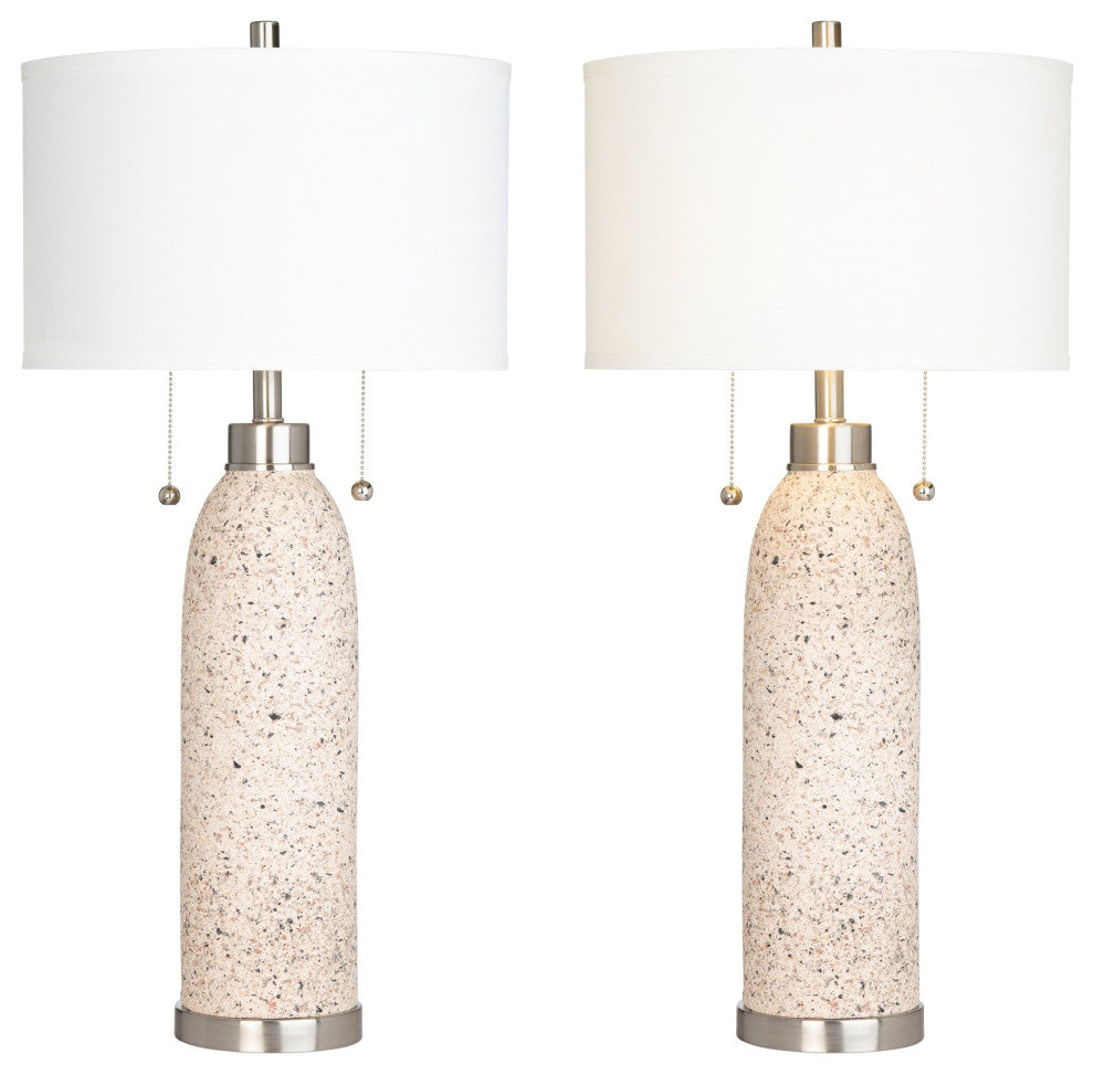 Tristan 34" Twin Pull Chain Table Lamp With Drum Shade, Beige