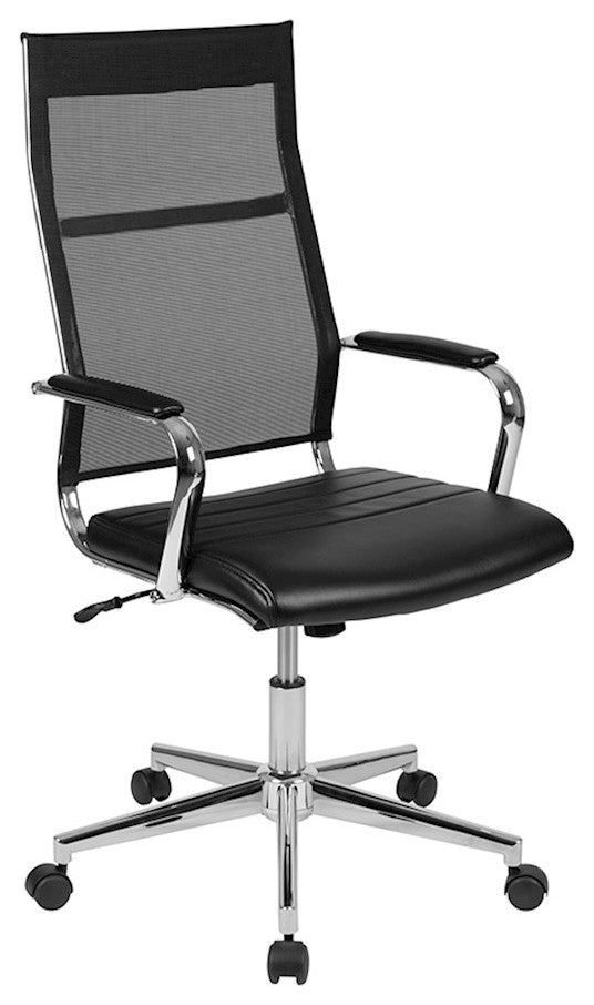 High Back Black Mesh Executive Swivel Office Chair with LeatherSoft Seat