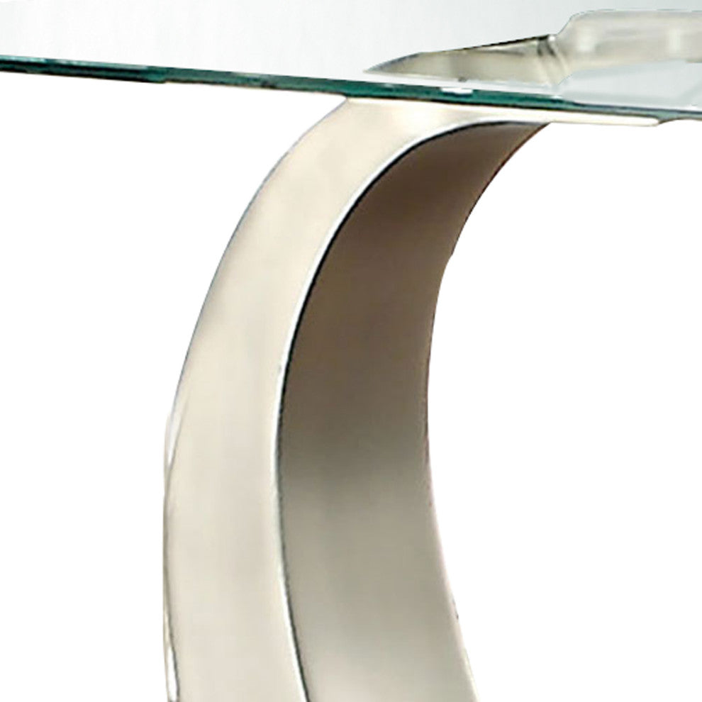 Glass Top End Table with Curved Pedestal Base, Black and Gray