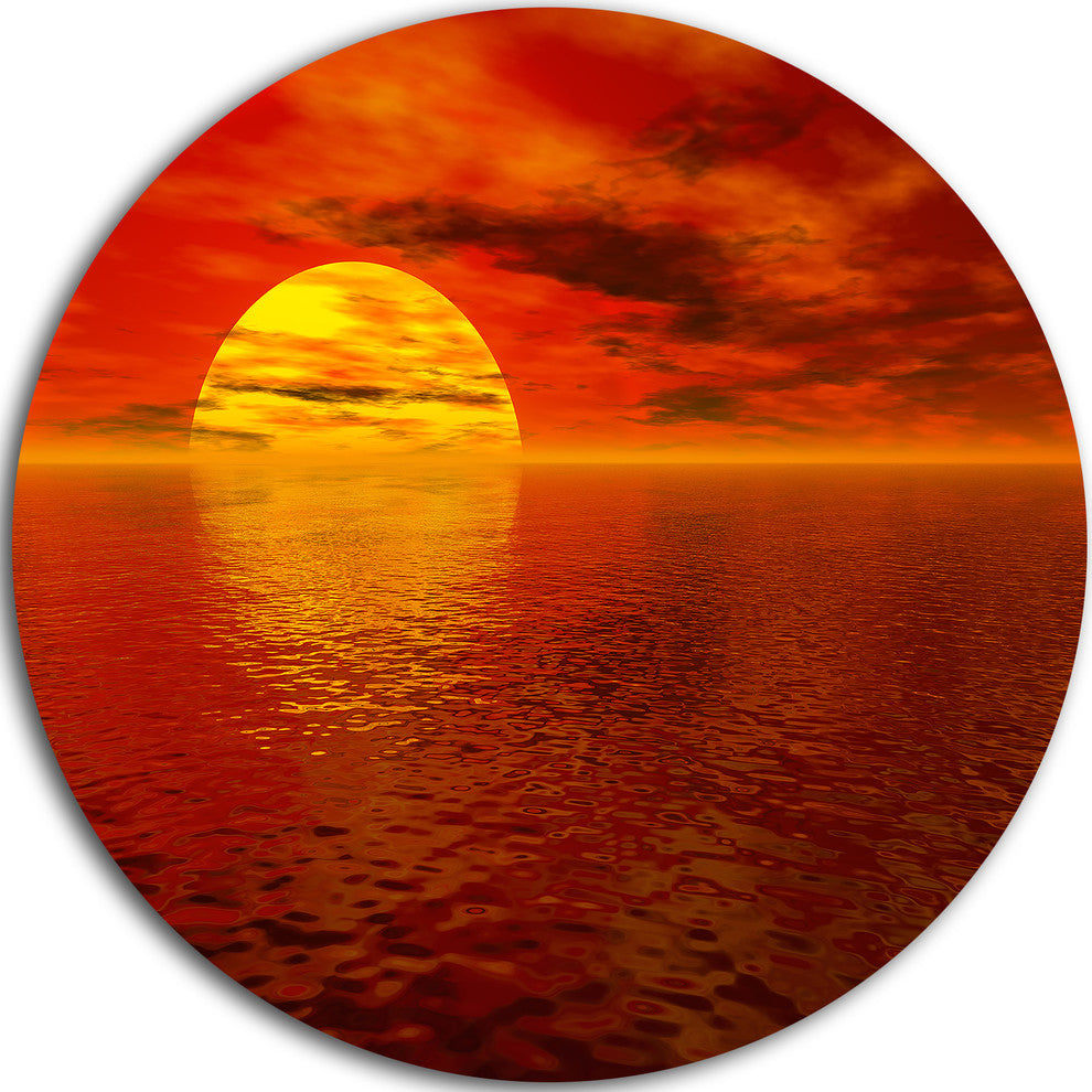 Sun Falling To Yellow Ocean, Seashore Disc Metal Artwork, 36"