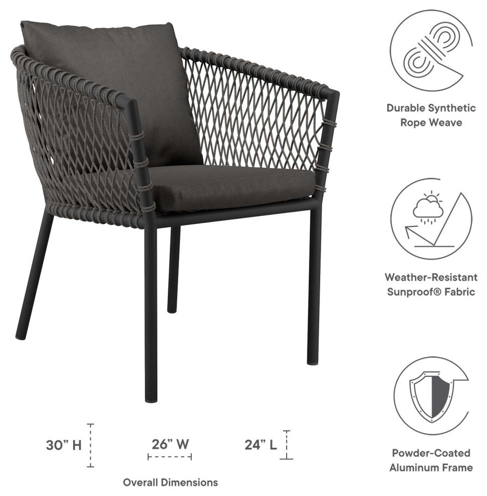 Sailor Outdoor Patio Dining Armchair, Charcoal Charcoal