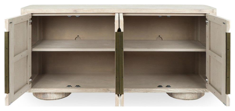 Tiber 74" Oak Veneer Buffet Sideboard, Whitewashed