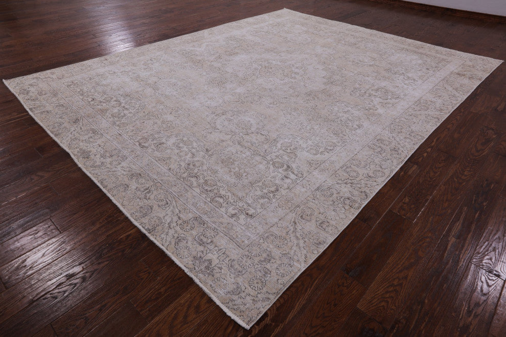9' 1" X 11' 8" Handmade Persian Vintage White Wash Rug Q4633