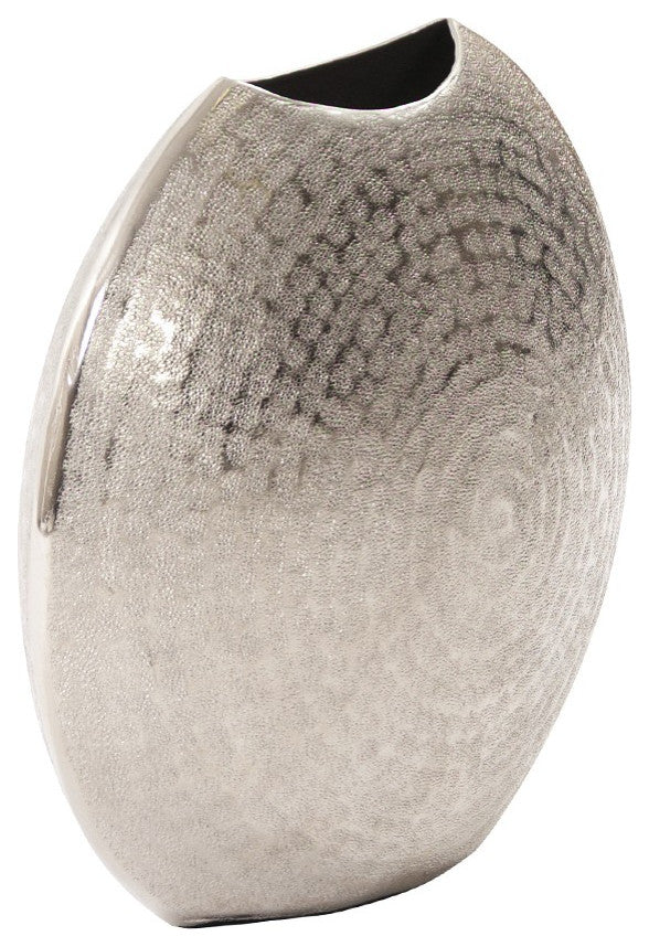10' Hammered Silver Disc Shape Decorative Vase