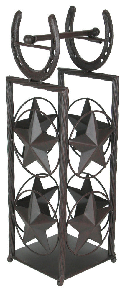 Brown Metal Western Star and Horseshoe Standing Toilet Paper Holder and Storage
