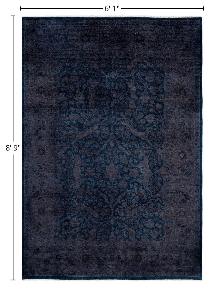 Overdyed One-of-a-Kind Hand-Knotted Area Rug Navy, 6' 1" x 8' 9"