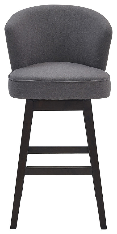 Mussig 26" Wood Swivel Counter Stool, Espresso Finish, Gray Fabric