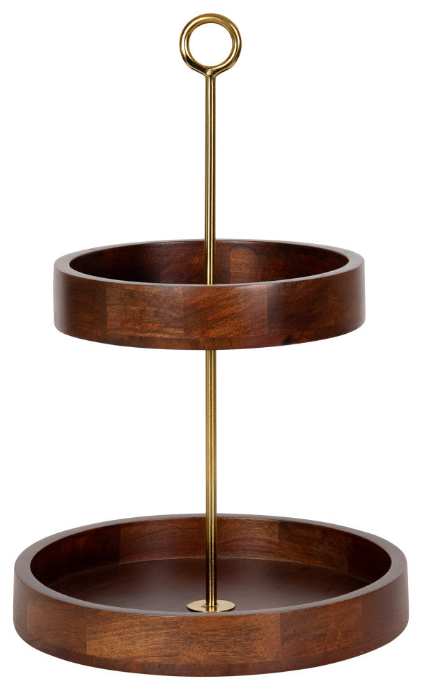 Lipton Tiered Decorative Tray, Walnut Brown/Gold 13x13x20