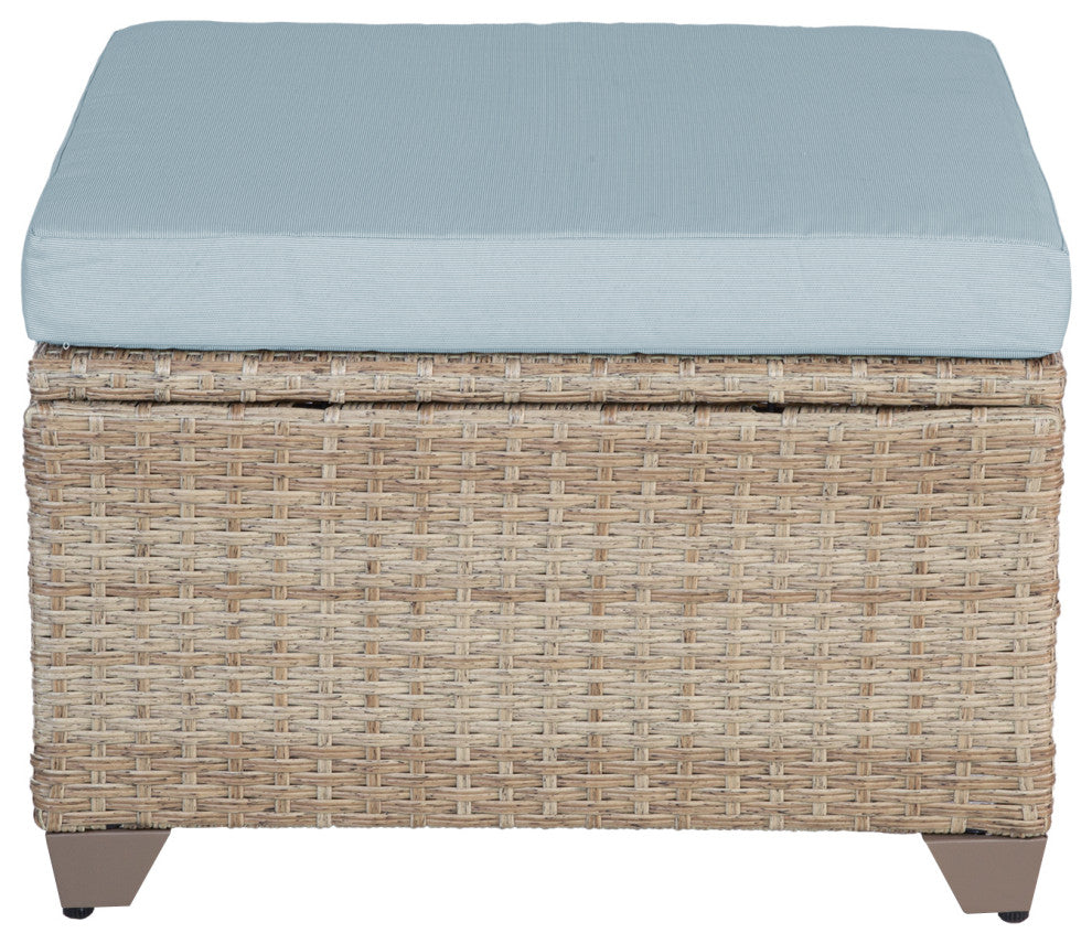 Maui 7-Piece Outdoor Conversation Set, Two Ottomans, Coffee Table, Sky Blue