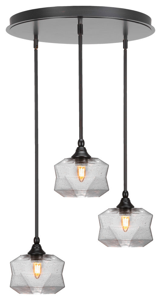 Empire 3-Light Cluster Pendalier, Espresso/Clear Bubble