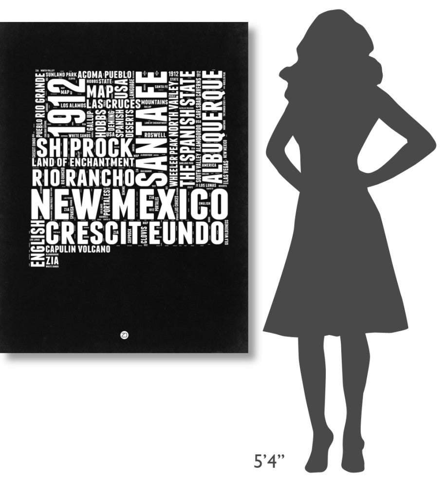 "New Mexico Black and White Map" Fine Art Print