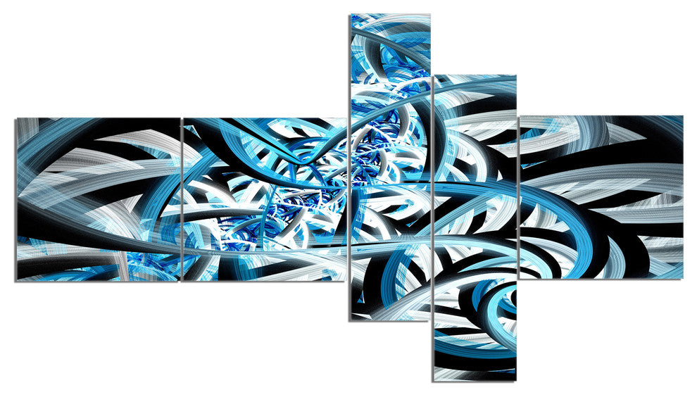 Blue Spiral Fractal Design, Abstract Canvas art print, 60"x32", 5 panels