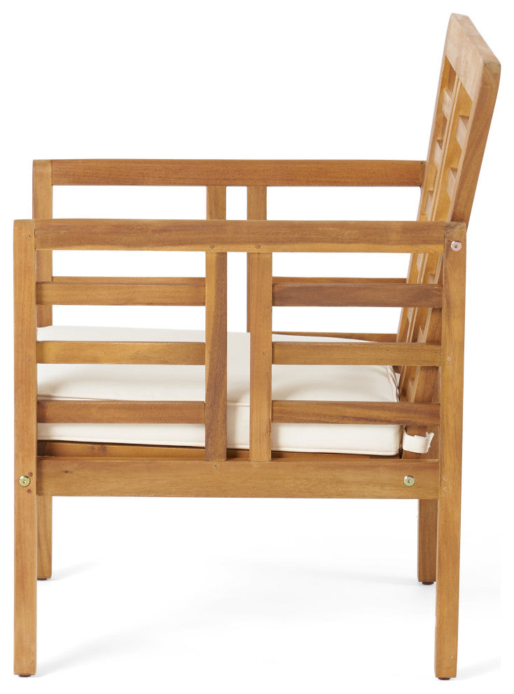 GDF Studio 4-Piece Louis Outdoor Solid Wood Chat With Cushions Set