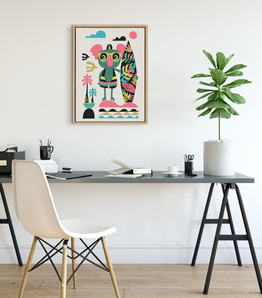 Sylvie Surf Koala Framed Canvas by Rachel Lee of My Dream Wall, Natural 18x24