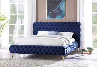 Demeter Tufted Velvet Platform Bed, Blue, California King