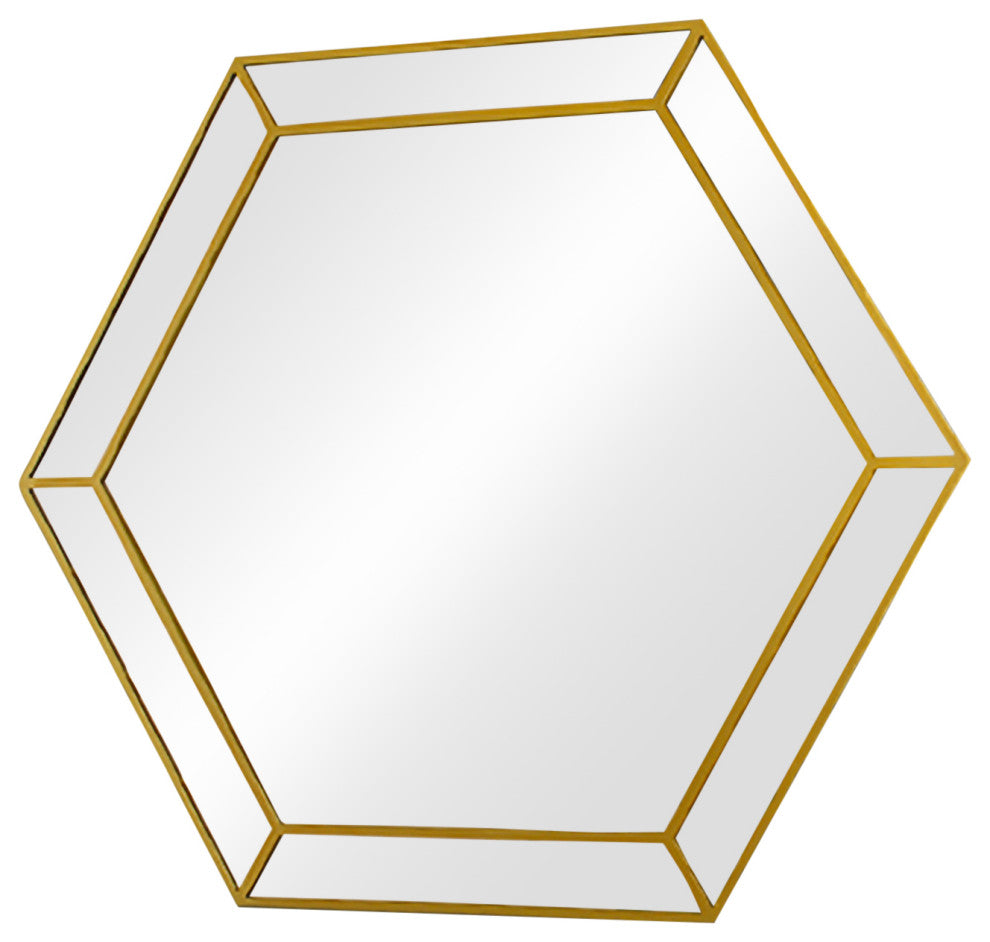 CHLOE'S Reflection Golden Finish Hexagon Framed Wall Mirror, 30"