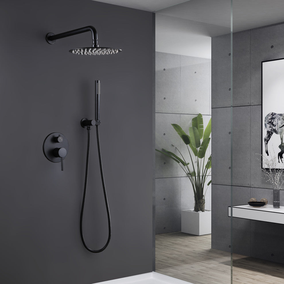 Rain Shower System with Hand Shower-Includes Rough-In Valve, Matte Black