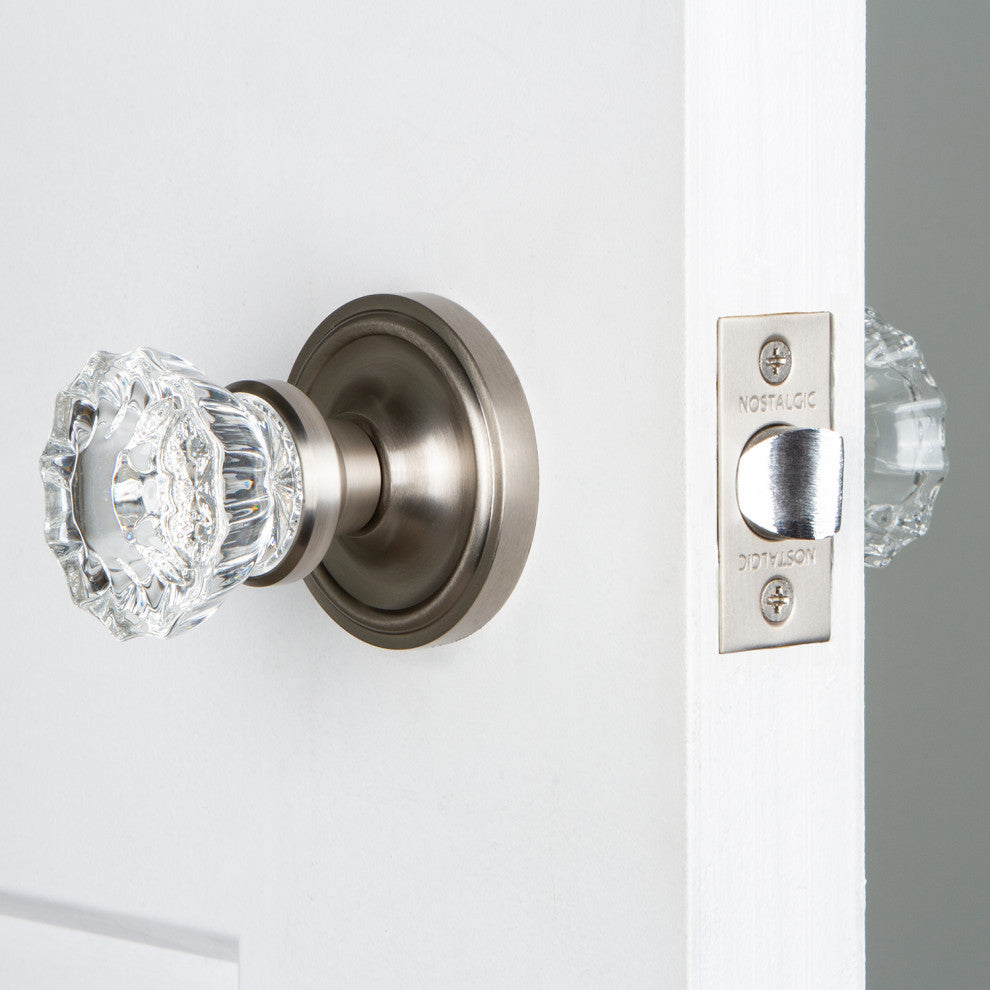 Classic Rosette Privacy Crystal Glass Knob, Satin Nickel