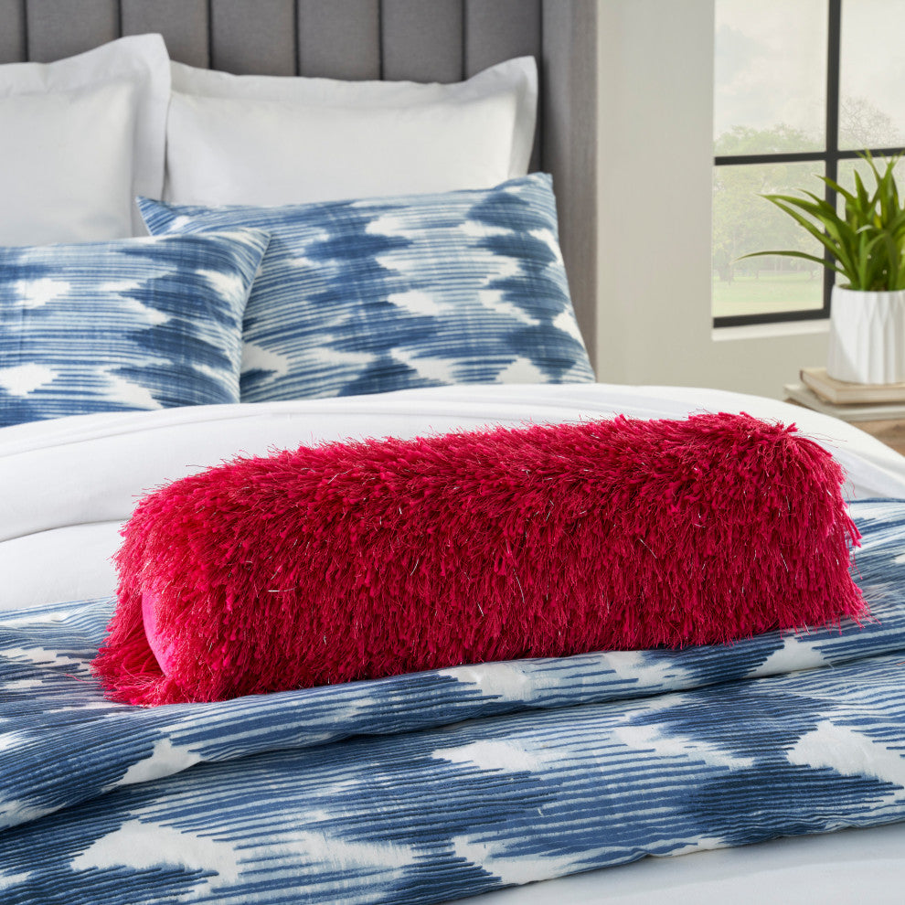 Nourison Home 5"x20" Mina Victory Shag Yarn Shimmer Shag Hot Pink Throw Pillow