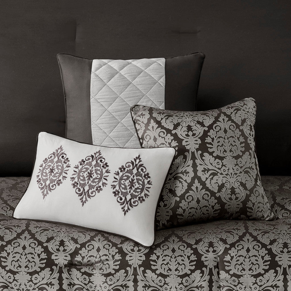 Madison Park Lily 6 Piece Jacquard Comforter Set With Throw Pillows