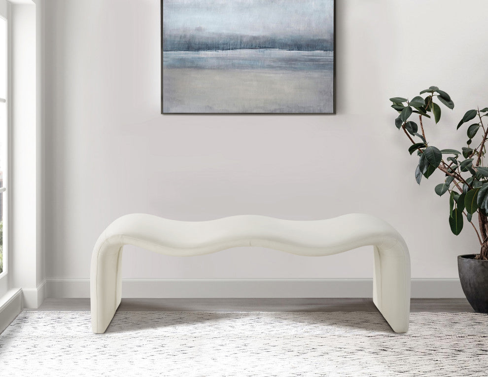 Willow Upholstered Bench, Cream, Vegan Leather