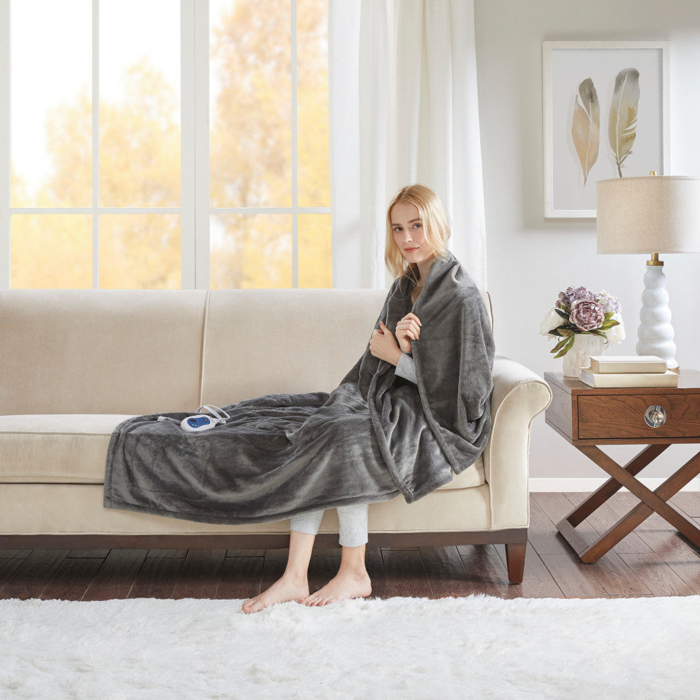 Beautyrest Knitted Solid Microlight Heated Throw, Gray