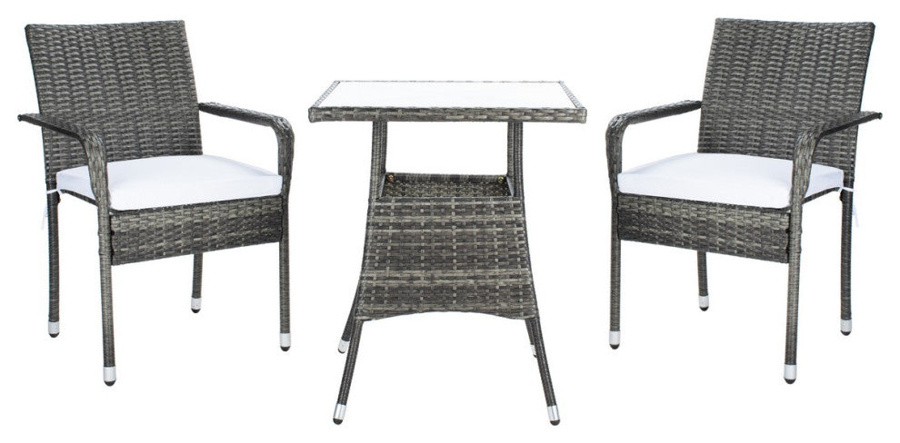 Safavieh Outdoor Laban Bistro Set Grey Brown/White Cushion
