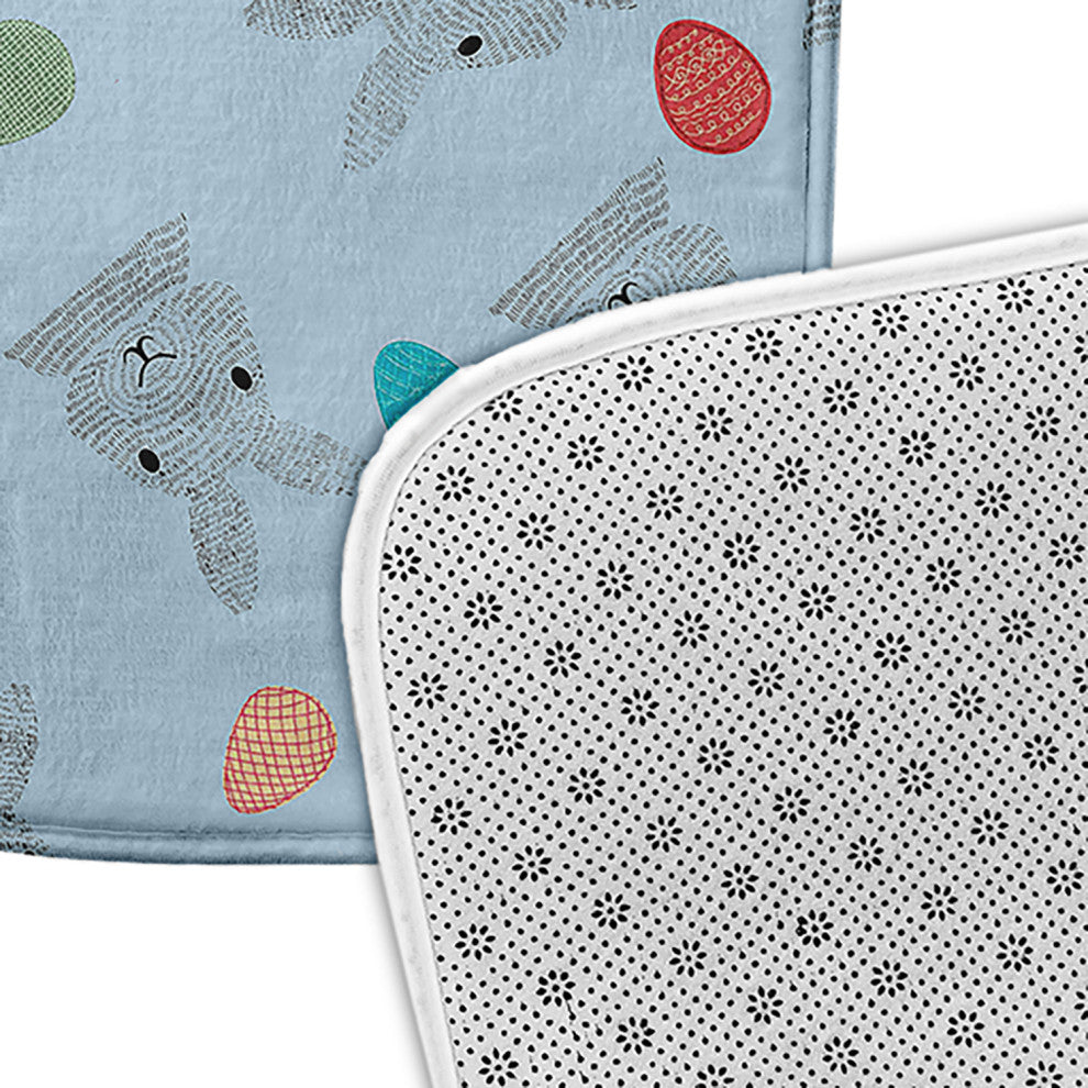 34" x 21" Bunnies and Eggs Bathmat, After Rain Blue