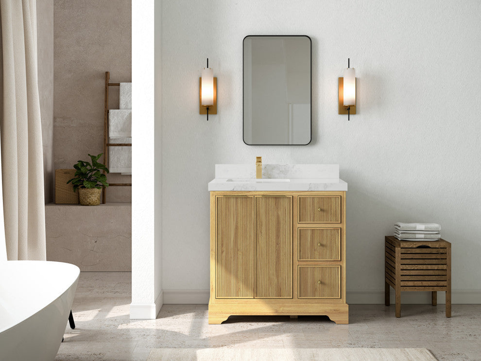 Austin 36 Left Offset Bath Vanity In Light Natural Teak 2