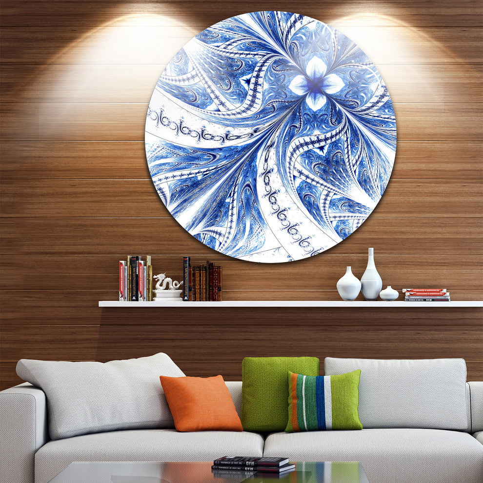 Light Blue Fractal Flower Pattern Digital, Floral Round Wall Art, 11"