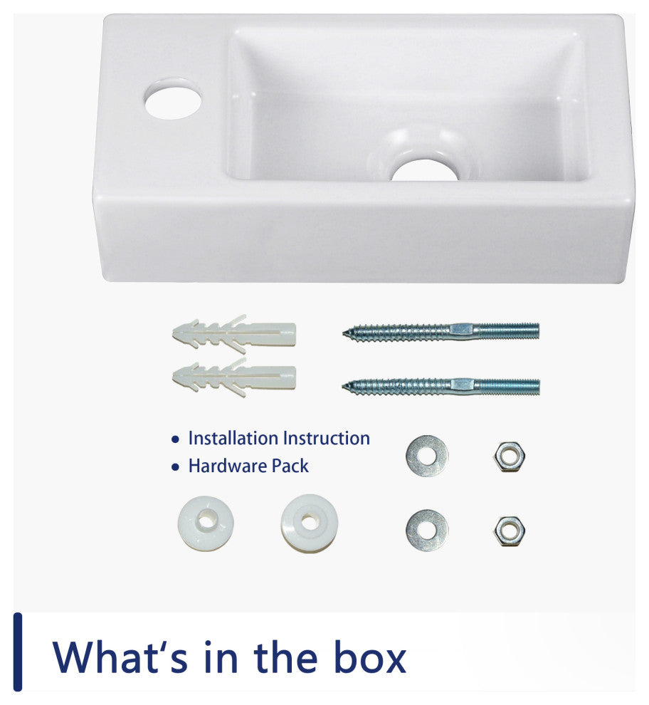 Ceramic Wall Mount Bathroom Sink Small Bathroom White Rectangular Wash Basin
