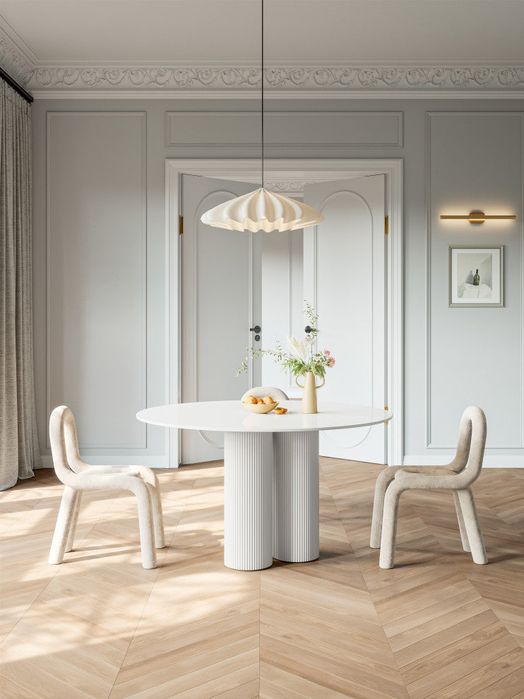 Modern Round Slate Dining Table With Pedestals for Dining Room, 59.09"