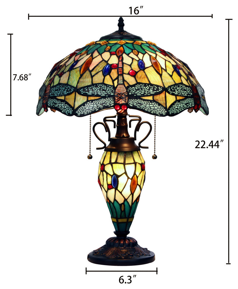 Empress Tiffany-Style Dark Bronze 3 Light Double Lit Table Lamp 16" Shade