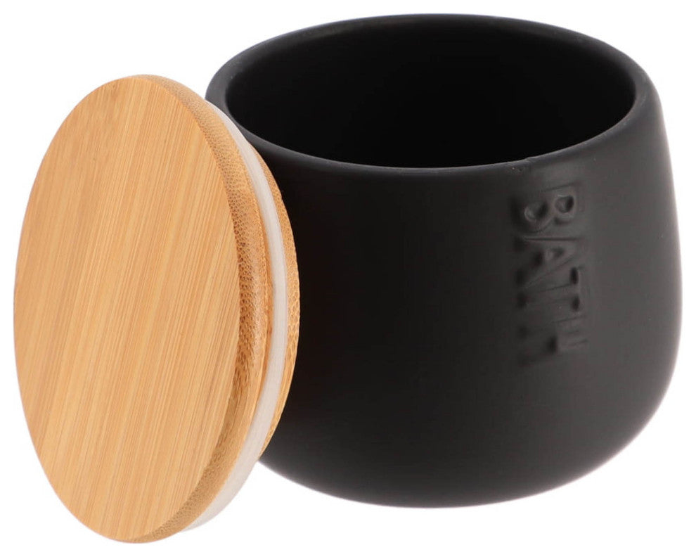 Bath D Dolomite Round Cotton Box White-Bamboo Top, Black
