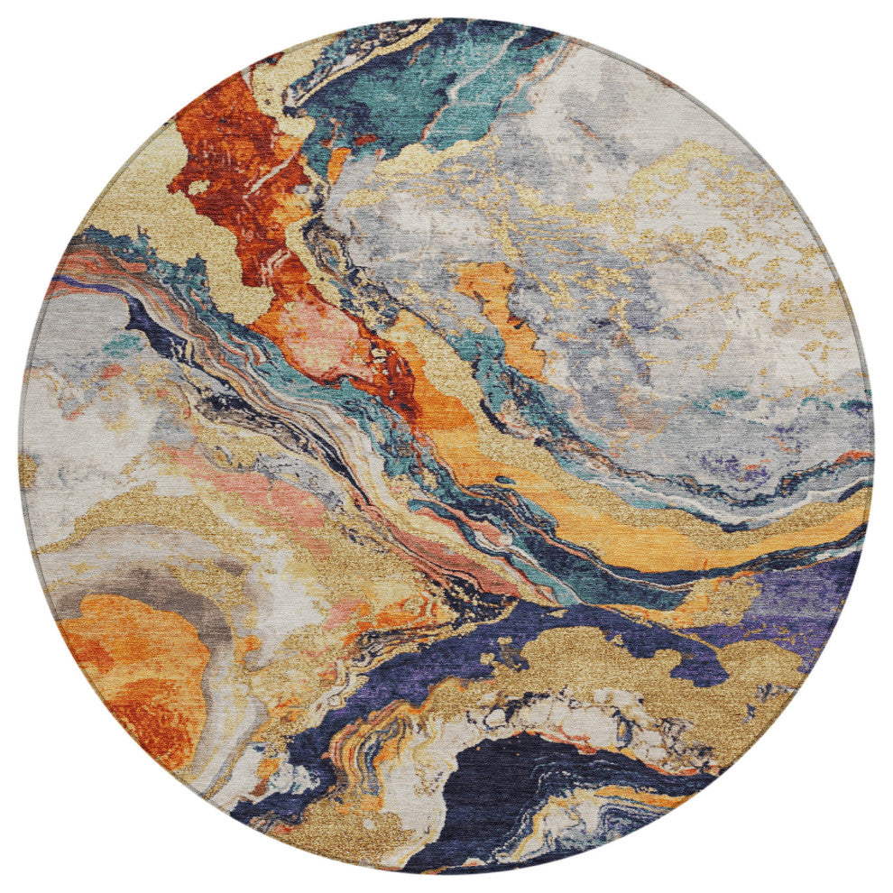 Machine Washable Indoor/Outdoor Chantille ACN1908 Linen 8' x 8' Round Rug