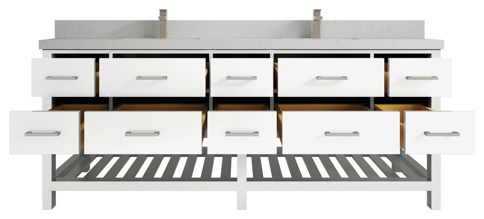 Parker 84 Double Sink Bath Vanity in White 2" Carrara Quartz