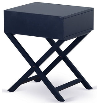 Hamilton Square Night Stand End Table With Drawer, Navy Blue Finish