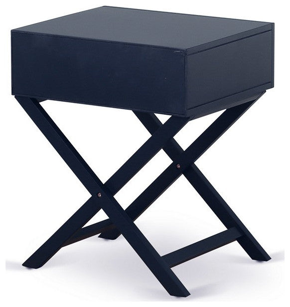 Hamilton Square Night Stand End Table With Drawer, Navy Blue Finish