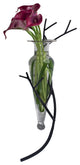 Wall Mount Glass Vase on Twig Design Metal Stand, Clear