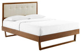 Willow Queen Wood Platform Bed With Angular Frame Walnut Beige