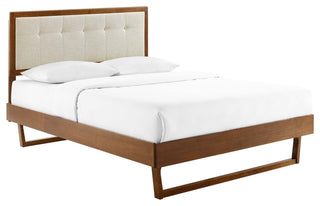 Willow Queen Wood Platform Bed With Angular Frame Walnut Beige