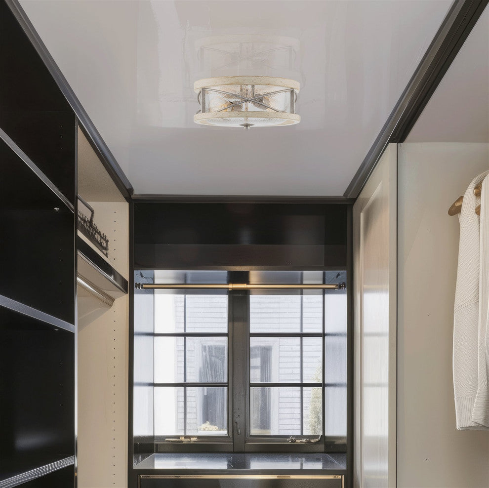 Kira Home Blaylock 13" Farmhouse Flush Mount Close to Ceiling Light, Hammered